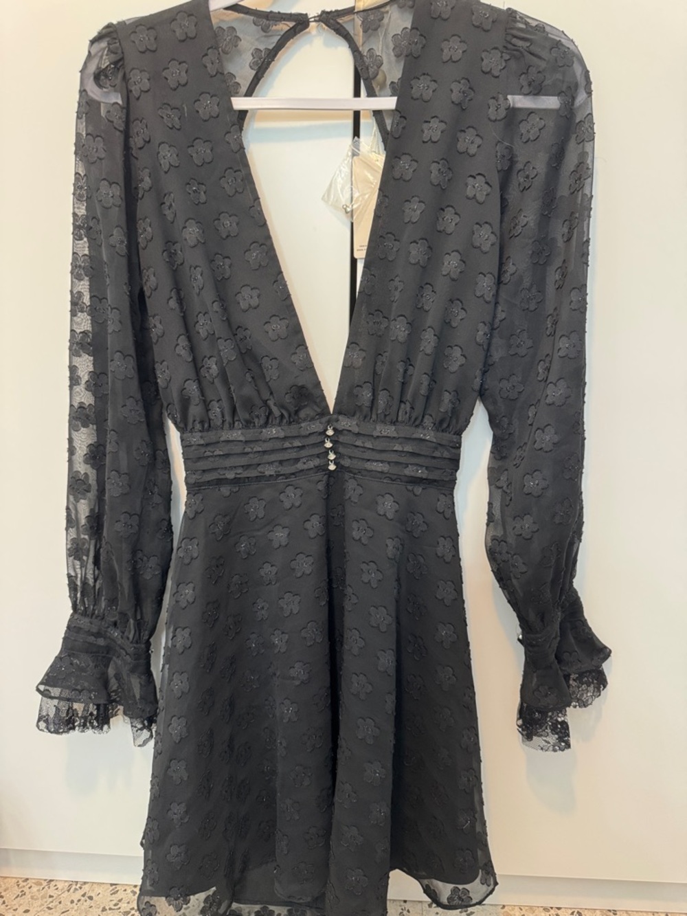For Love And Lemons Black Floral Lace V-Neck Mini Dress